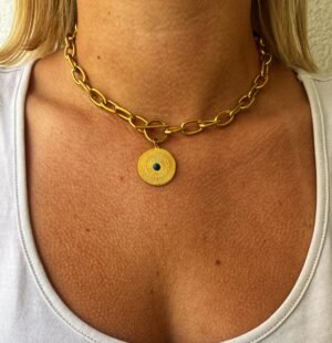 Collier Soleil Protecteur – Apatite bleue & acier inoxydable doré