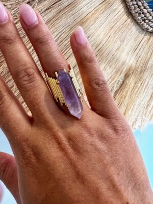 IMG_7171 Bague Dorée Améthyste Naturelle – Élégance Spirituelle & Énergie de Sagesse