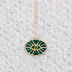 Sautoir Œil Protecteur – Aventurine & acier inoxydable doré