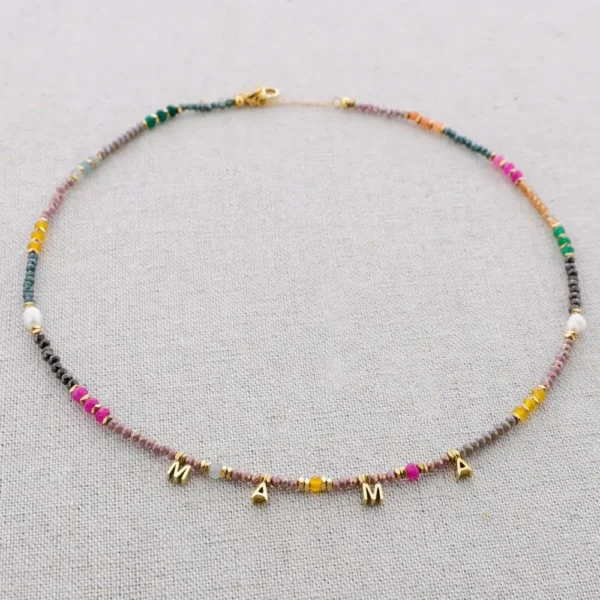 Collier Mama – Pierres Naturelles & Acier Inoxydable Doré