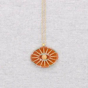 Sautoir Œil Protecteur – Cornaline & acier inoxydable doré